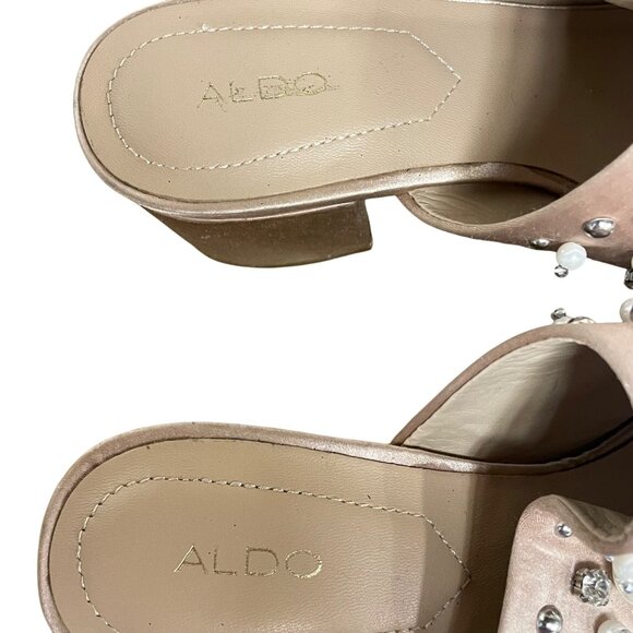 Aldo Pearl Gem Studded Diamond Fabric Heels Sz 7.5 Open Toe Event Party - Picture 6 of 10